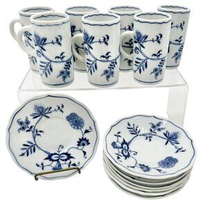 Blue Danube Japan Porcelain Demitasse Cups w Saucers Set Of 6 Blue White Floral